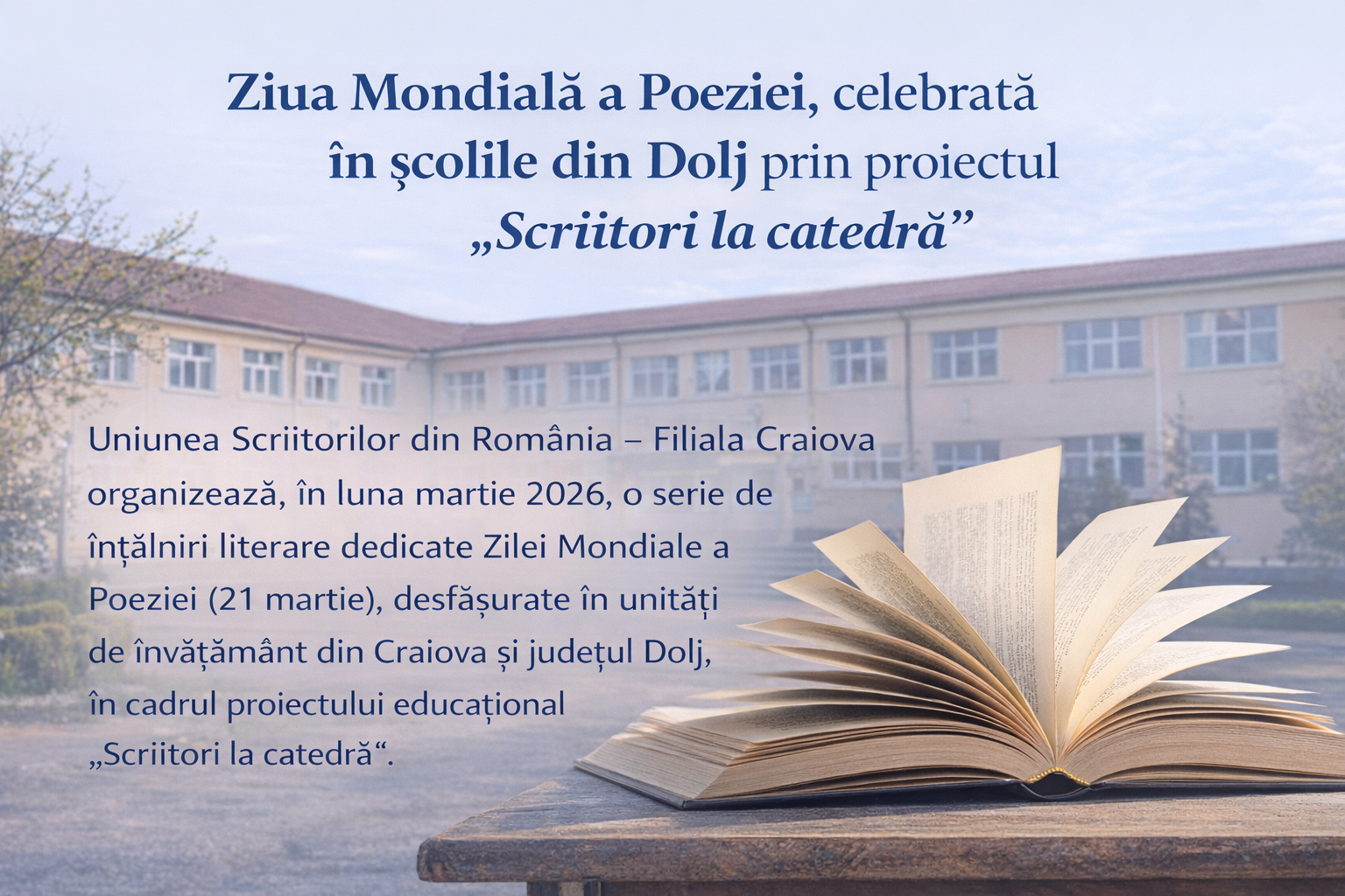 Ziua Mondială a Poeziei, celebrată în școlile din Dolj prin proiectul Scriitori la catedră